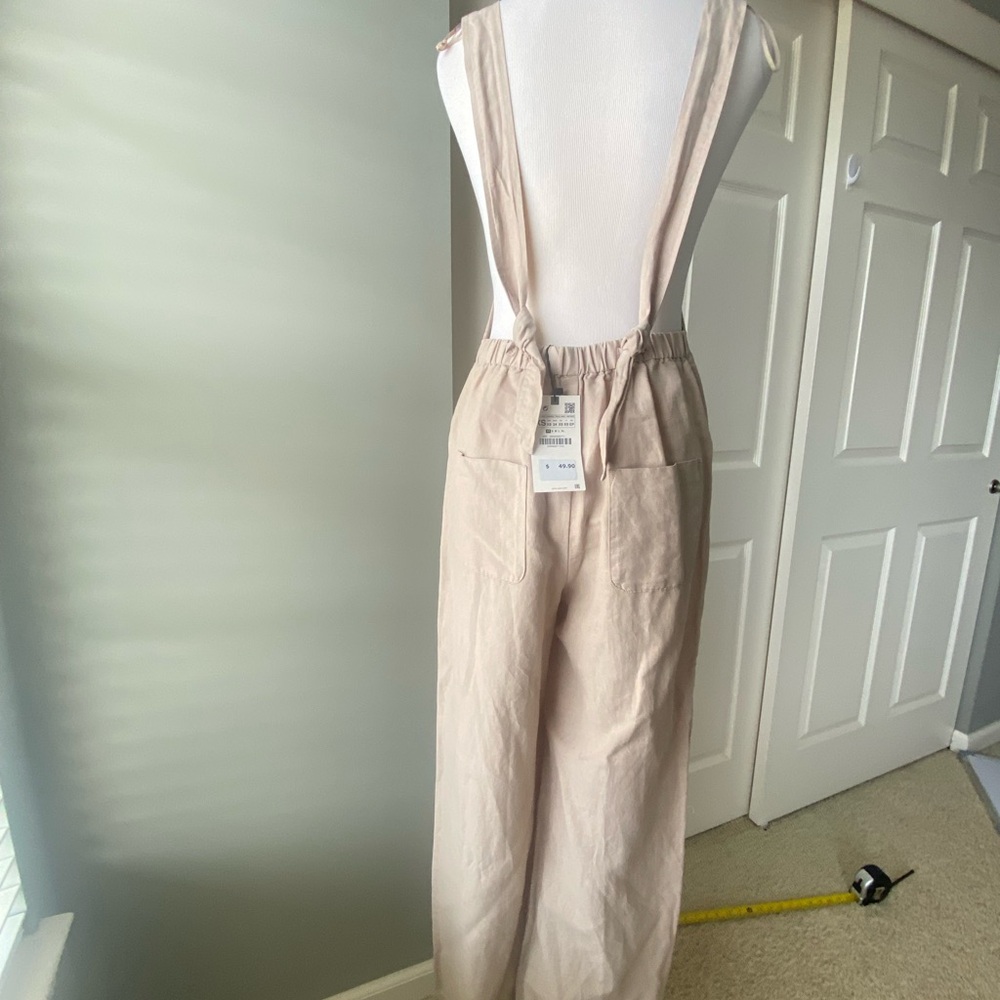 NWT ZARA Linen Cotton Beige cream Jumpsuit Pants Cut Out Xsmall Orig $50 - Picture 3 of 15